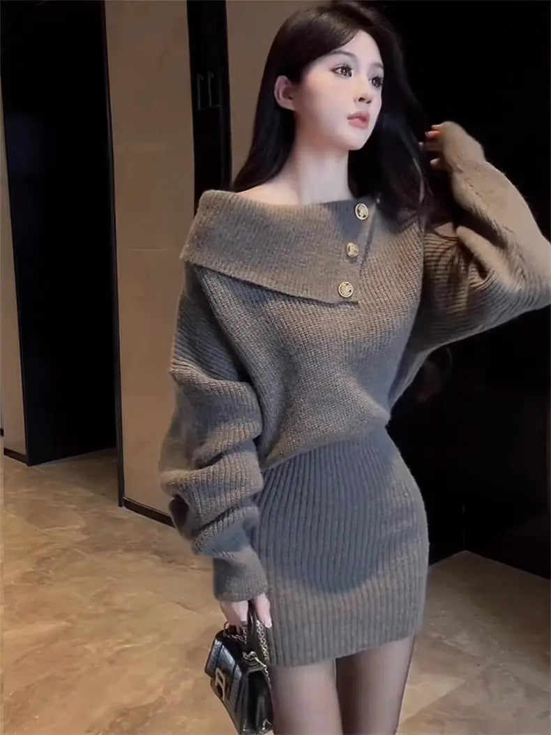 Women's Long Sleeved Knitted Dress - Design Inspired