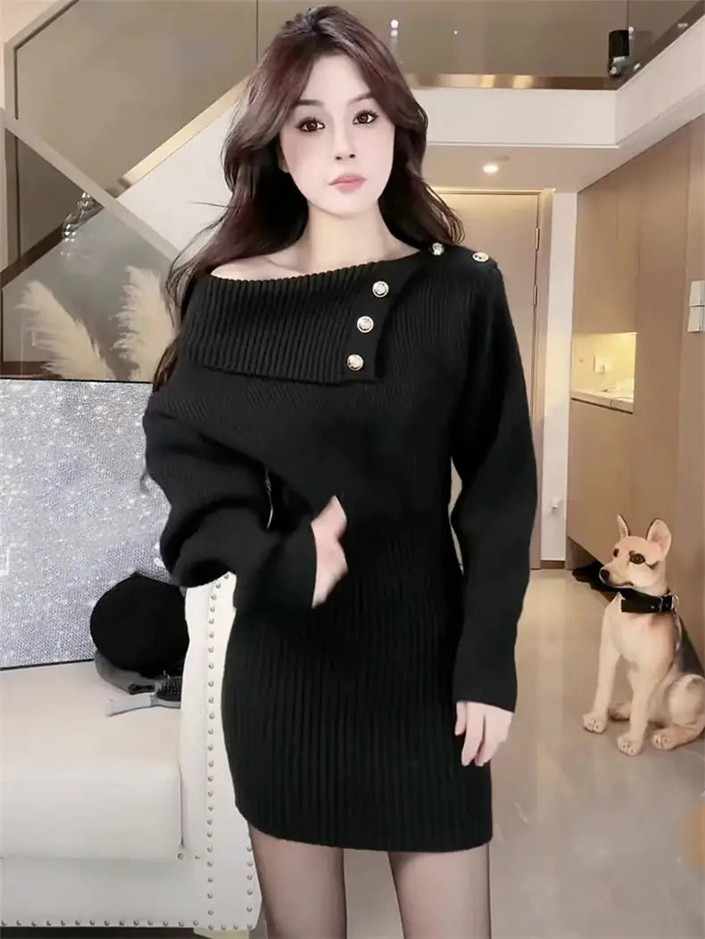 Women's Long Sleeved Knitted Dress - Design Inspired